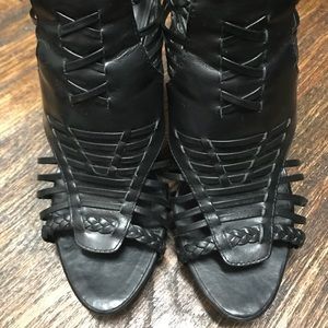 Pour La Victoire Black Leather Gladiator Style Heels